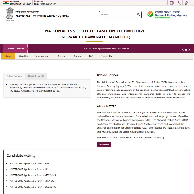 NIFT Entrance Exam Registration 2027