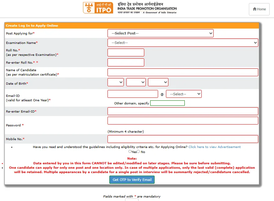 ITPO Various Posts Recruitment 2026