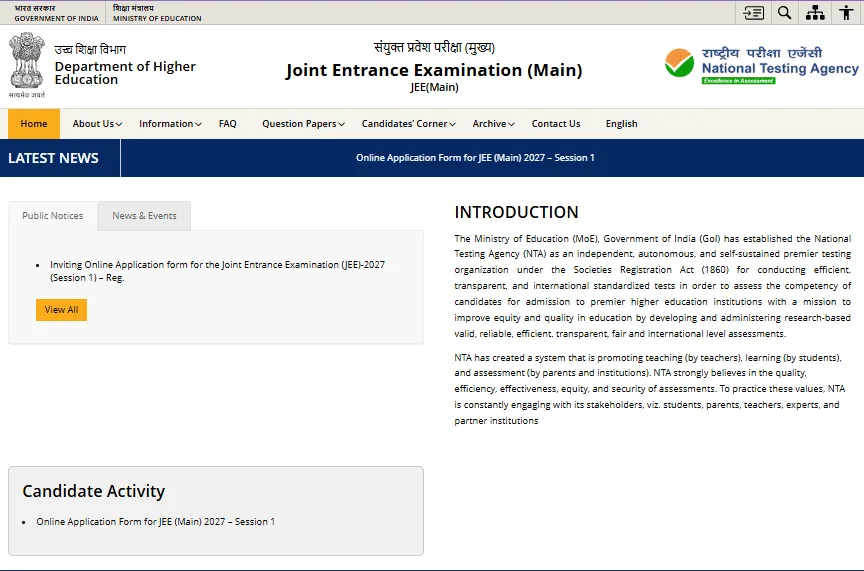JEE Main 2027 Online Form