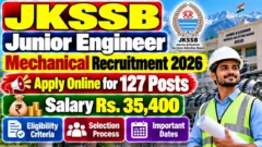 JKSSB Junior Engineer Mechanical Recruitment 2026: Apply Online For 127 Posts, Eligibility Criteria, Selection Process and Important Dates