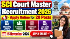 SCI Court Master Online Form 2026: Apply Online For 20 Posts, Eligibility Criteria, Selection Process and Important Dates